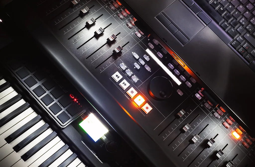 Keyboard and music production console Keyboard and music production console