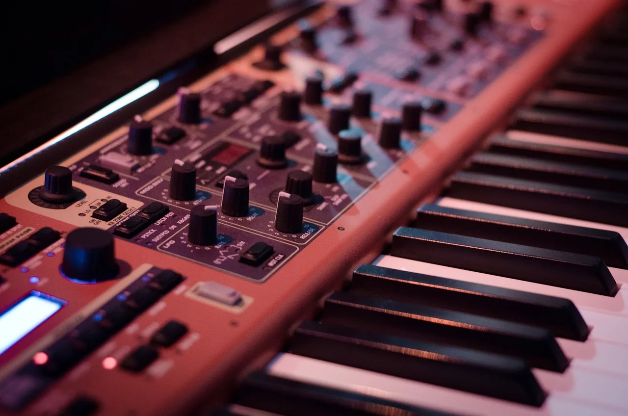 Close-up of a studio synthesizer
