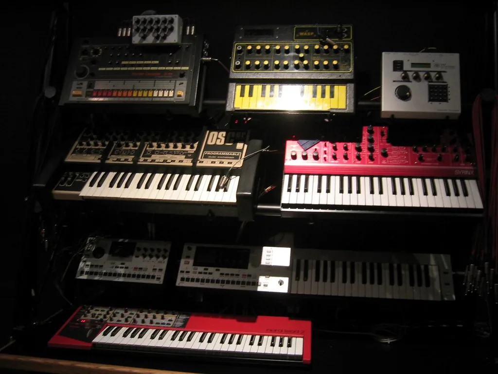 Collection of synthesizers and electronic keyboards