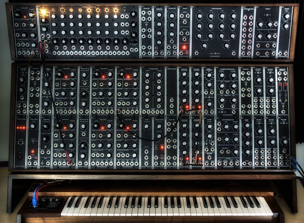 Large modular synthesizer with keyboard Large modular synthesizer with keyboard