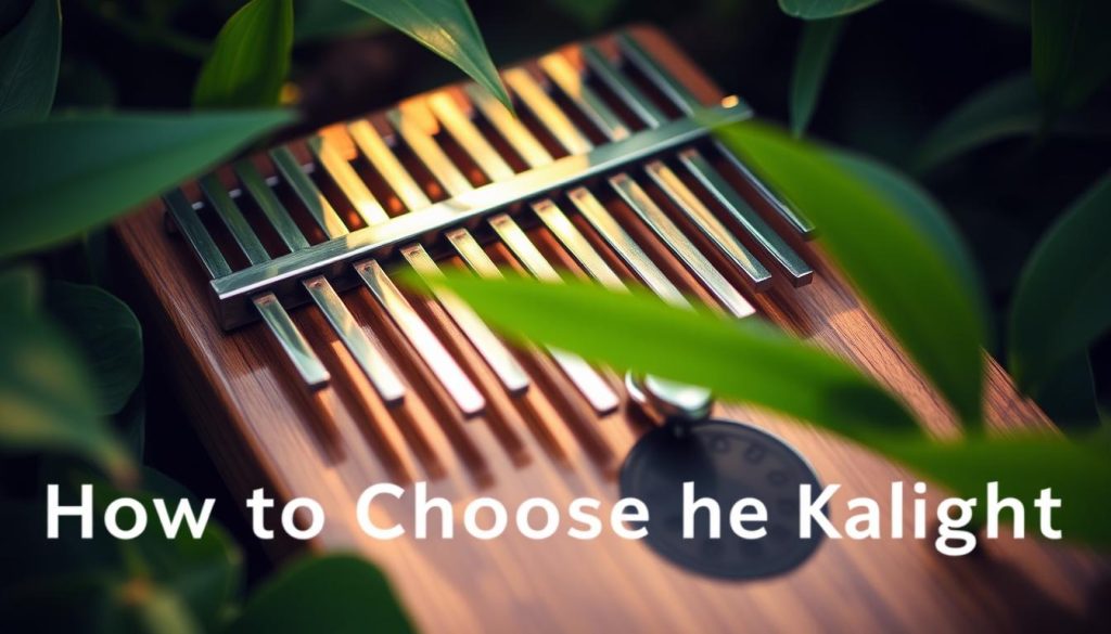 A serene and inviting close-up of a hand-crafted kalimba, its polished wooden body catching the soft, warm light. The instrument is nestled amongst lush, verdant leaves, evoking a sense of tranquility and natural harmony. The camera angle emphasizes the tactile nature of the kalimba, inviting the viewer to reach out and experience its gentle, resonant tones. The overall composition conveys an atmosphere of contemplation and soothing simplicity, perfectly suited to illustrate the section on "How to Choose the Right Kalimba". A serene and inviting close-up of a hand-crafted kalimba, its polished wooden body catching the soft, warm light. The instrument is nestled amongst lush, verdant leaves, evoking a sense of tranquility and natural harmony. The camera angle emphasizes the tactile nature of the kalimba, inviting the viewer to reach out and experience its gentle, resonant tones. The overall composition conveys an atmosphere of contemplation and soothing simplicity, perfectly suited to illustrate the section on "How to Choose the Right Kalimba".
