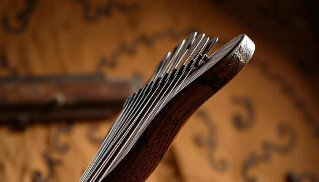 An intricately carved wooden sanza, its tines glistening in the soft, warm lighting of an ancient African workshop. The background showcases rich, earthy tones and textures, hinting at the instrument's historical origins. The focus is on the sanza's elegant silhouette, capturing its graceful curves and the skilled craftsmanship of its maker. The image conveys a sense of timelessness and cultural heritage, inviting the viewer to explore the origins and evolution of this iconic musical instrument. An intricately carved wooden sanza, its tines glistening in the soft, warm lighting of an ancient African workshop. The background showcases rich, earthy tones and textures, hinting at the instrument's historical origins. The focus is on the sanza's elegant silhouette, capturing its graceful curves and the skilled craftsmanship of its maker. The image conveys a sense of timelessness and cultural heritage, inviting the viewer to explore the origins and evolution of this iconic musical instrument.